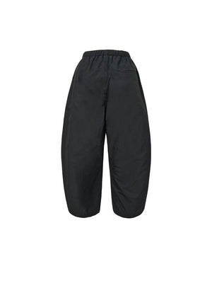 DRAWSTRING WIDE FATIGUE PANTS - BLACK