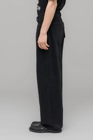 DOWN TO EARTH WIDE LEG JEANS - WASHED BLACK