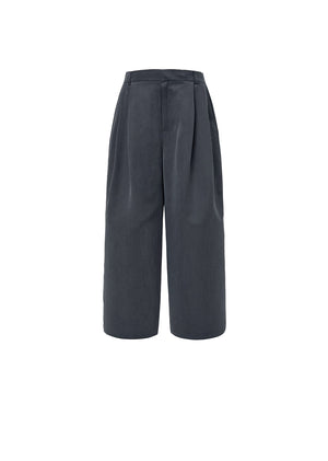CUPRO TWO TUCK PANTS - CHAROCAL