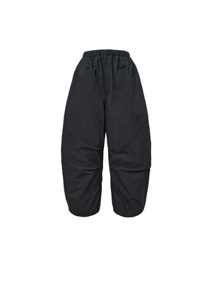 DRAWSTRING WIDE FATIGUE PANTS - BLACK