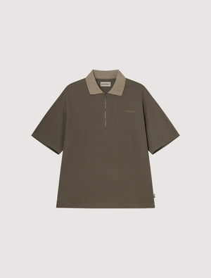 Zipper Polo - Stone Brown & Beige