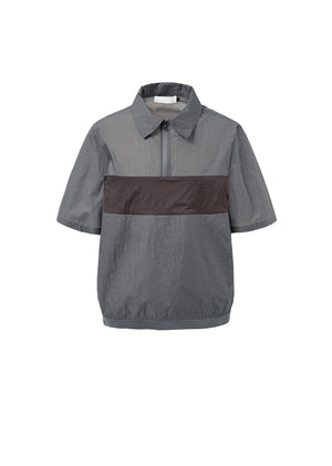 SHEER COLOR BLOCK TOP - DARK GREY